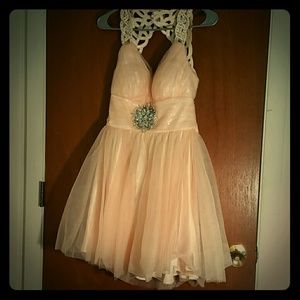 Pink open back prom dress